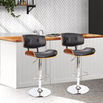 Artiss 2x Bar Stools Gas Lift Leather Black - Furniture > Bar Stools & Chairs