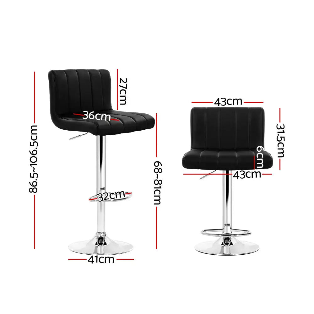 Artiss 2x Bar Stools Gas Lift Leather Chairs Black - Furniture > Bar Stools & Chairs