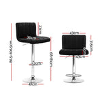 Artiss 2x Bar Stools Gas Lift Leather Chairs Black - Furniture > Bar Stools & Chairs