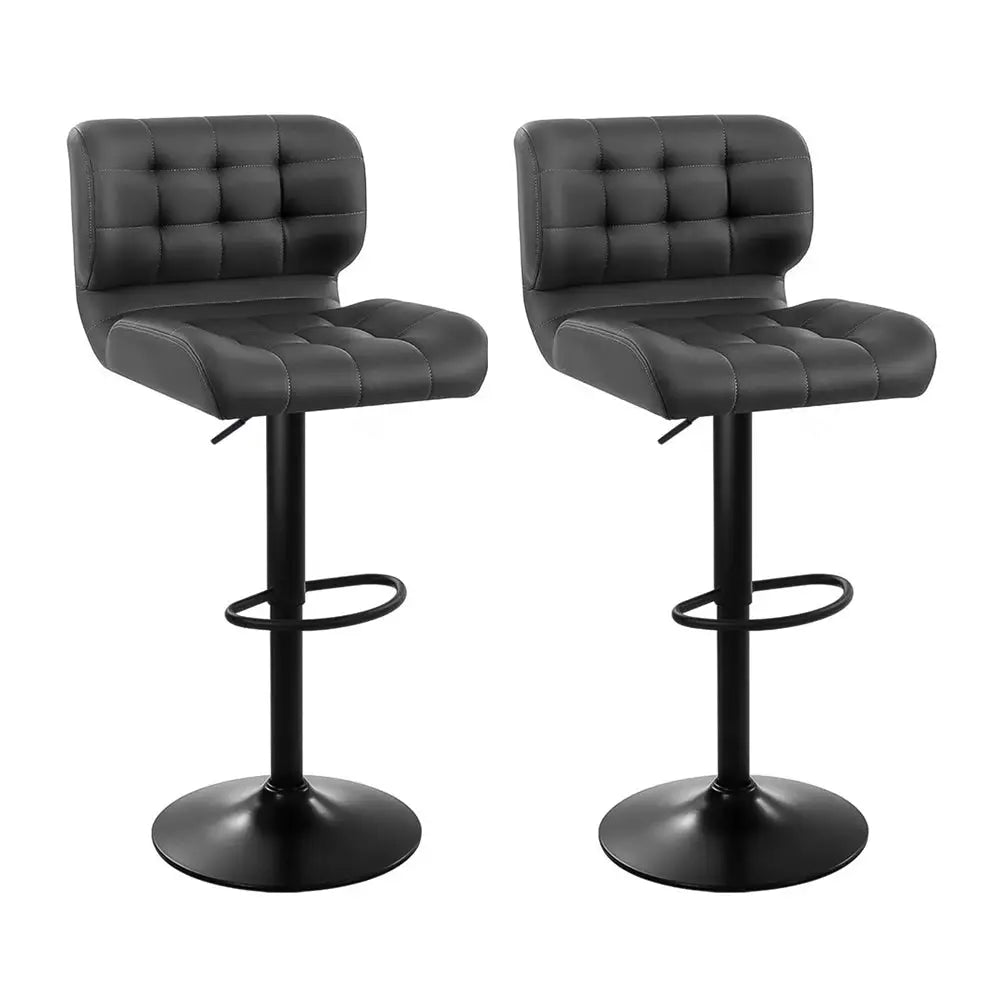 Artiss 2x Bar Stools Gas Lift Leather Padded Grey - Furniture > Bar Stools & Chairs