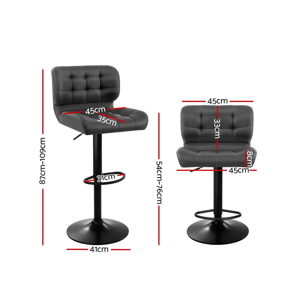 Artiss 2x Bar Stools Gas Lift Leather Padded Grey - Furniture > Bar Stools & Chairs