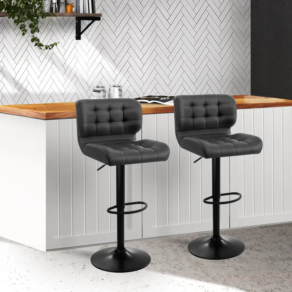 Artiss 2x Bar Stools Gas Lift Leather Padded Grey - Furniture > Bar Stools & Chairs