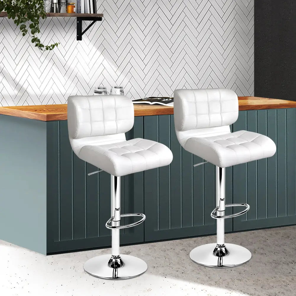 Artiss 2x Bar Stools Gas Lift Leather Padded White - Furniture > Bar Stools & Chairs