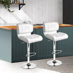 Artiss 2x Bar Stools Gas Lift Leather Padded White - Furniture > Bar Stools & Chairs