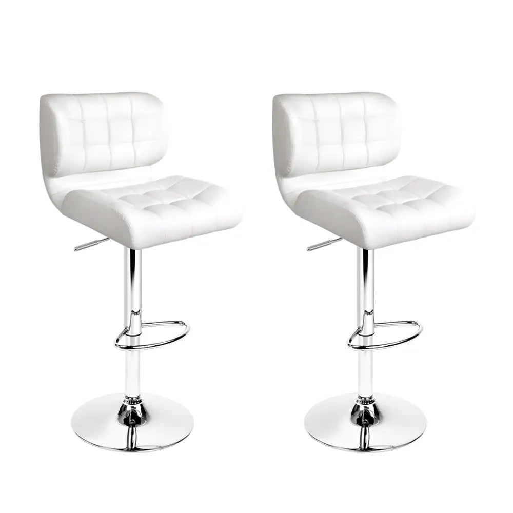 Artiss 2x Bar Stools Gas Lift Leather Padded White - Furniture > Bar Stools & Chairs