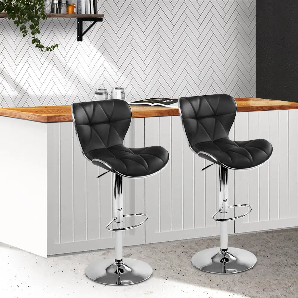 Artiss 2x Bar Stools Gas Lift Leather Seat Black - Furniture > Bar Stools & Chairs > Table & Bar Stools