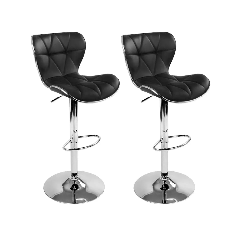 Artiss 2x Bar Stools Gas Lift Leather Seat Black - Furniture > Bar Stools & Chairs > Table & Bar Stools