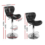 Artiss 2x Bar Stools Gas Lift Leather Seat Black - Furniture > Bar Stools & Chairs > Table & Bar Stools