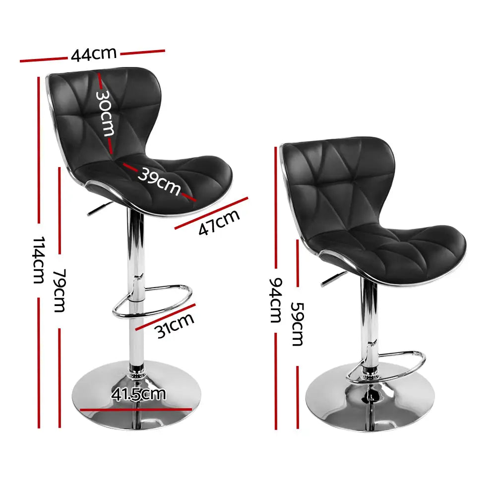 Artiss 2x Bar Stools Gas Lift Leather Seat Black - Furniture > Bar Stools & Chairs > Table & Bar Stools