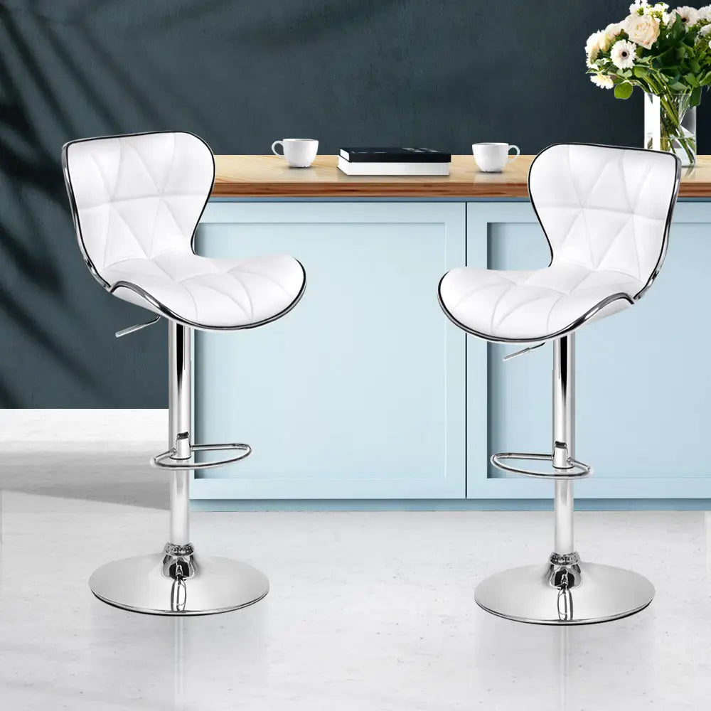Artiss 2x Bar Stools Gas Lift Leather Seat White - Furniture > Bar Stools & Chairs > Table & Bar Stools