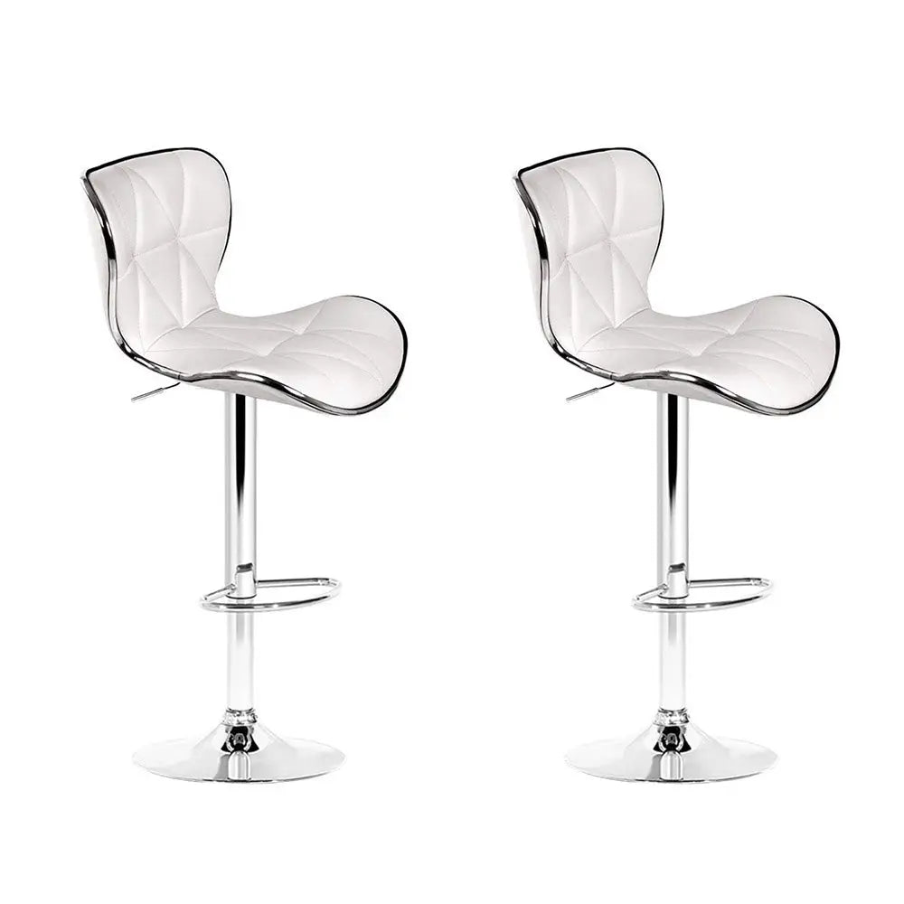 Artiss 2x Bar Stools Gas Lift Leather Seat White - Furniture > Bar Stools & Chairs > Table & Bar Stools