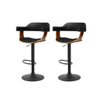 Artiss 2x Bar Stools Gas Lift Leather w/Armrest All Black - Furniture > Bar Stools & Chairs > Table & Bar Stools