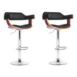 Artiss 2x Bar Stools Gas Lift Leather w/Armrest Black - Furniture > Bar Stools & Chairs