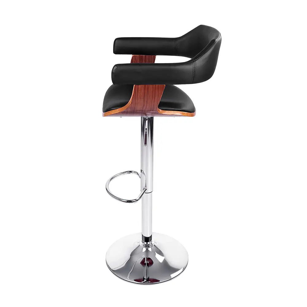Artiss 2x Bar Stools Gas Lift Leather w/Armrest Black - Furniture > Bar Stools & Chairs