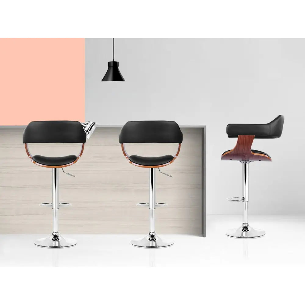 Artiss 2x Bar Stools Gas Lift Leather w/Armrest Black - Furniture > Bar Stools & Chairs
