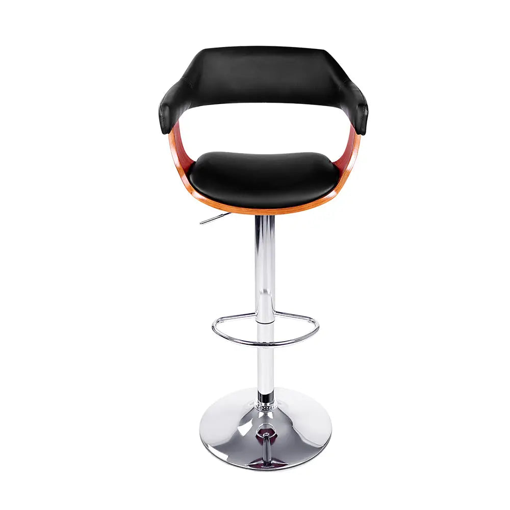 Artiss 2x Bar Stools Gas Lift Leather w/Armrest Black - Furniture > Bar Stools & Chairs