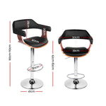 Artiss 2x Bar Stools Gas Lift Leather w/Armrest Black - Furniture > Bar Stools & Chairs