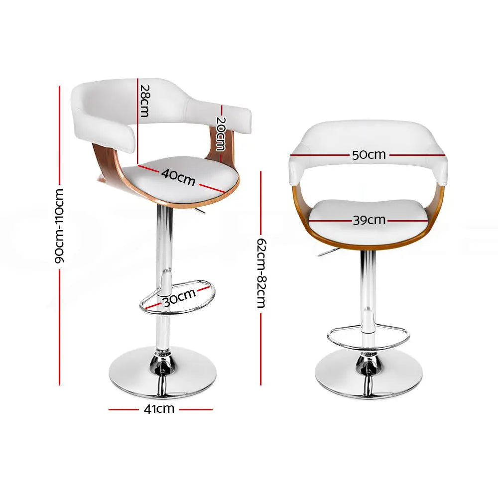 Artiss 2x Bar Stools Gas Lift Leather w/Armrest White - Furniture > Bar Stools & Chairs