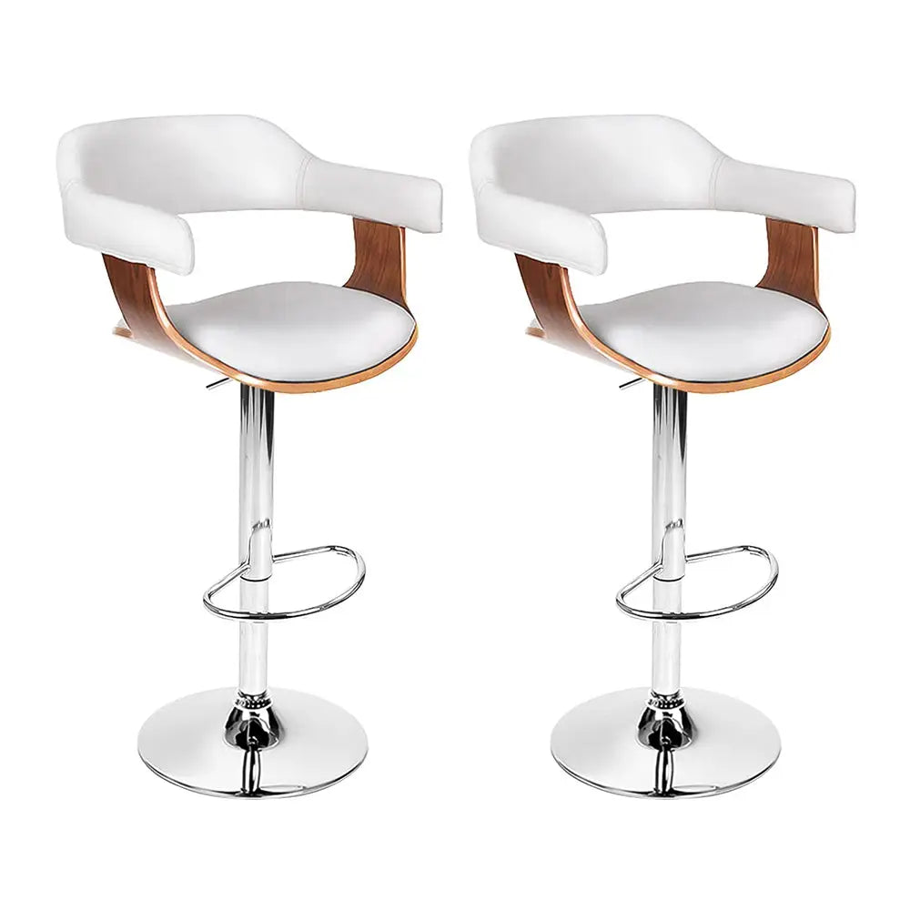 Artiss 2x Bar Stools Gas Lift Leather w/Armrest White - Furniture > Bar Stools & Chairs