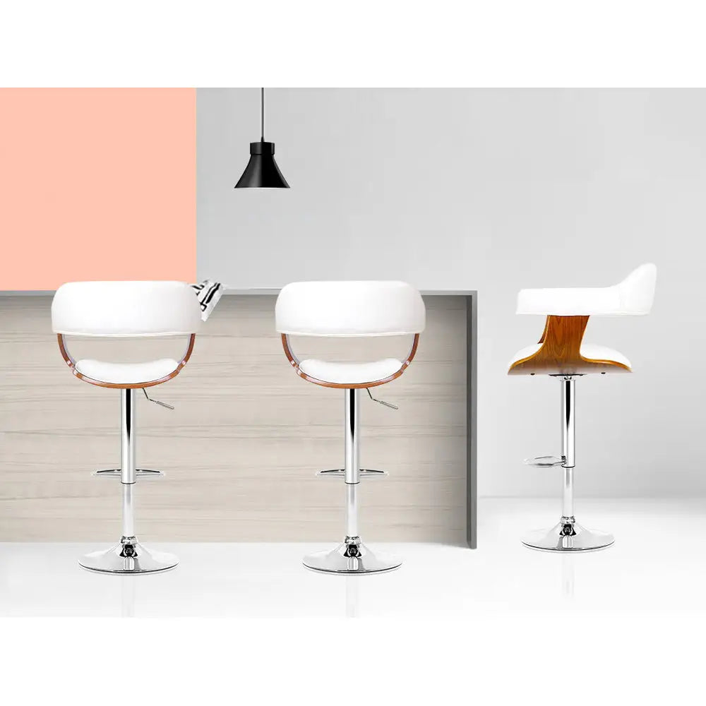 Artiss 2x Bar Stools Gas Lift Leather w/Armrest White - Furniture > Bar Stools & Chairs