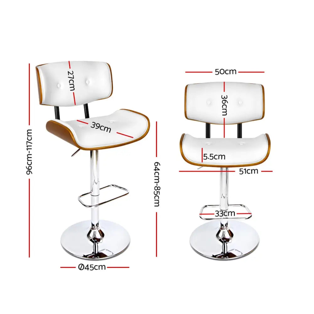 Artiss 2x Bar Stools Gas Lift Leather White - Furniture > Bar Stools & Chairs