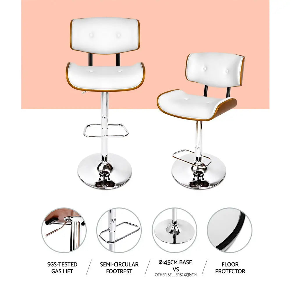 Artiss 2x Bar Stools Gas Lift Leather White - Furniture > Bar Stools & Chairs