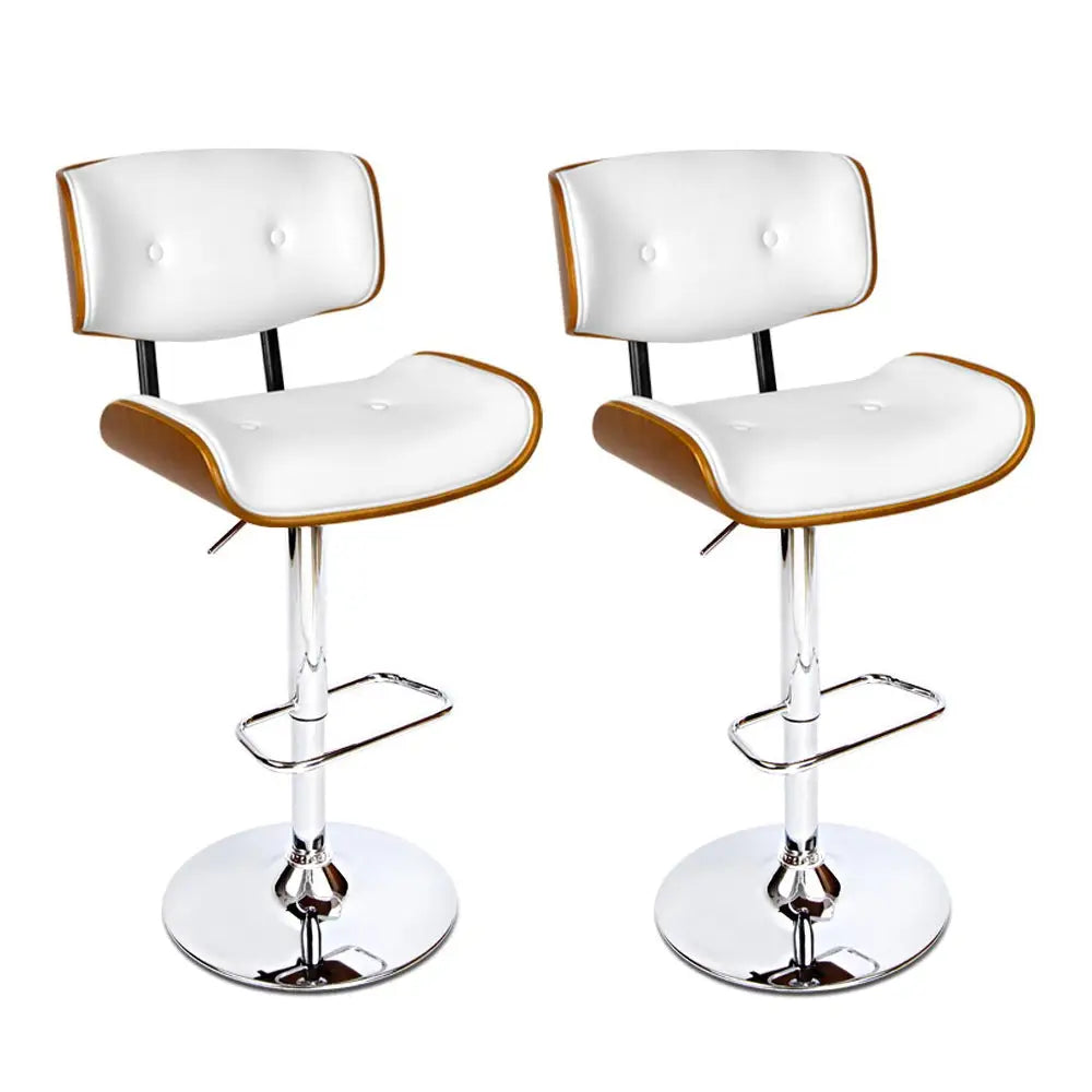Artiss 2x Bar Stools Gas Lift Leather White - Furniture > Bar Stools & Chairs