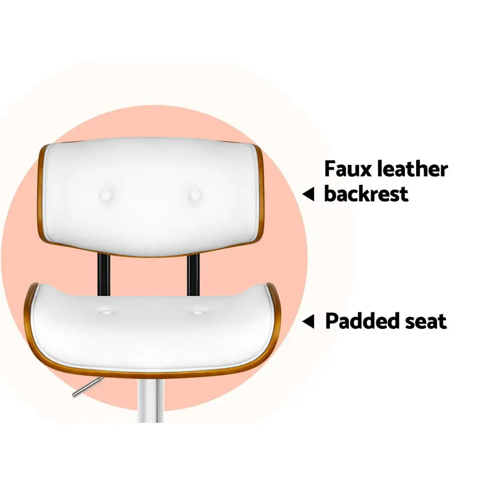 Artiss 2x Bar Stools Gas Lift Leather White - Furniture > Bar Stools & Chairs