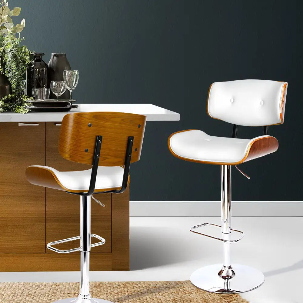 Artiss 2x Bar Stools Gas Lift Leather White - Furniture > Bar Stools & Chairs
