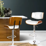 Artiss 2x Bar Stools Gas Lift Leather White - Furniture > Bar Stools & Chairs