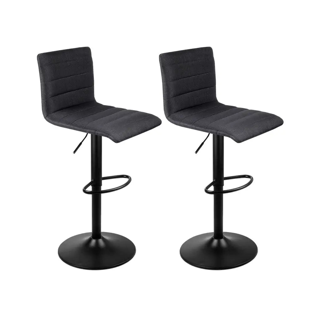 Artiss 2x Bar Stools Gas Lift Linen Fabric Black - Furniture > Bar Stools & Chairs
