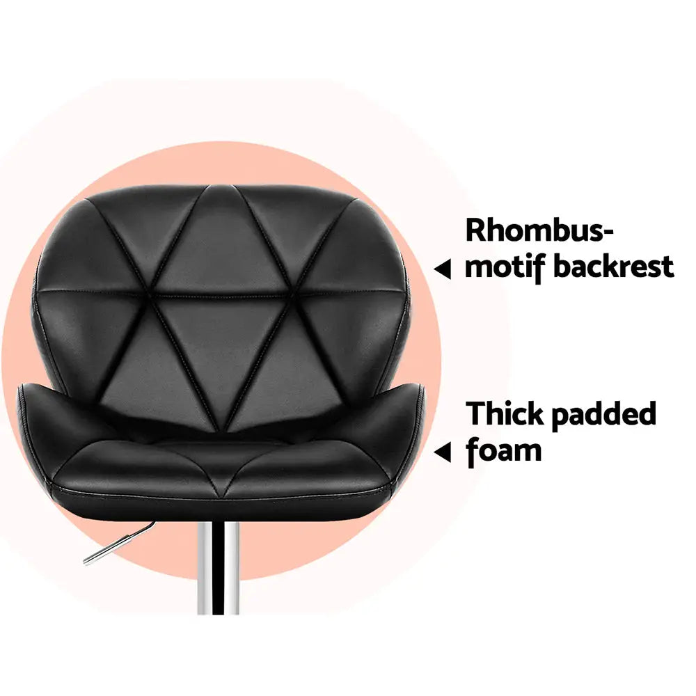 Artiss 2x Bar Stools Gas Lift Padded Leather Black - Furniture > Bar Stools & Chairs > Table & Bar Stools