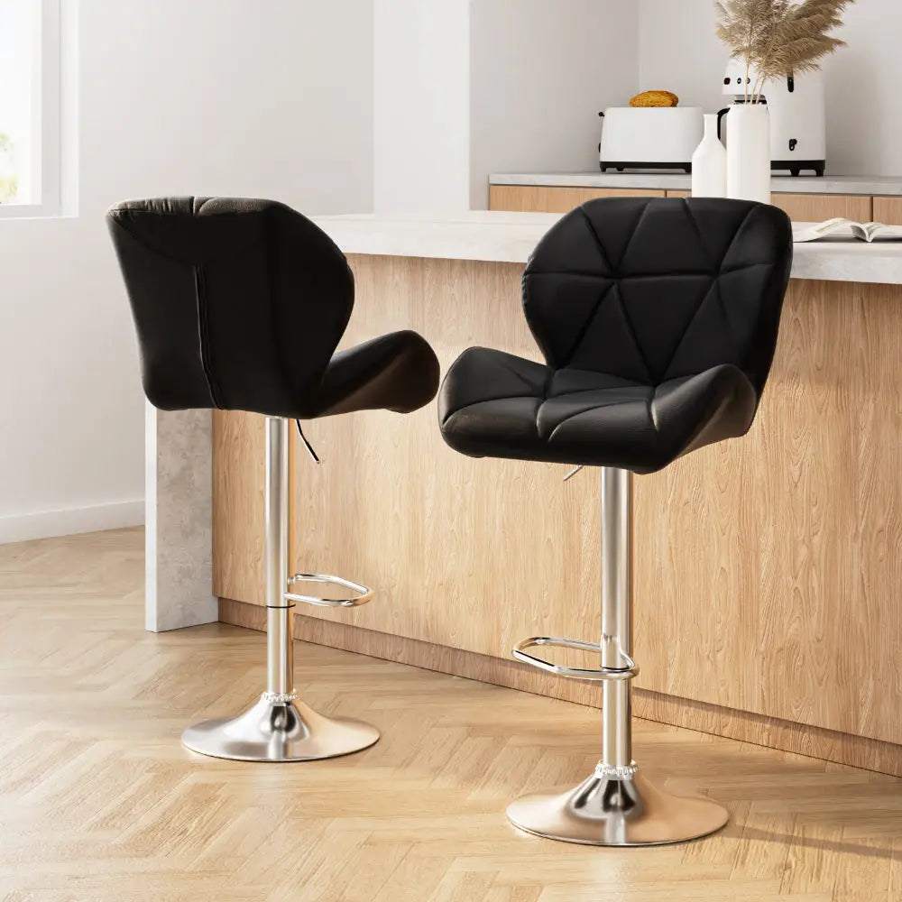 Artiss 2x Bar Stools Gas Lift Padded Leather Black - Furniture > Bar Stools & Chairs > Table & Bar Stools