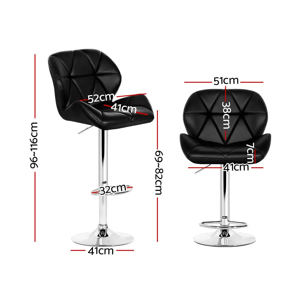 Artiss 2x Bar Stools Gas Lift Padded Leather Black - Furniture > Bar Stools & Chairs > Table & Bar Stools