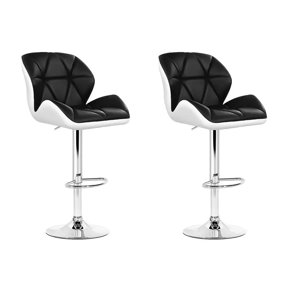 Artiss 2x Bar Stools Gas Lift Padded Leather Black & White - Furniture > Bar Stools & Chairs