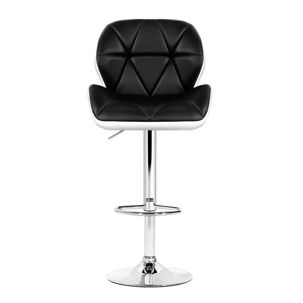 Artiss 2x Bar Stools Gas Lift Padded Leather Black & White - Furniture > Bar Stools & Chairs
