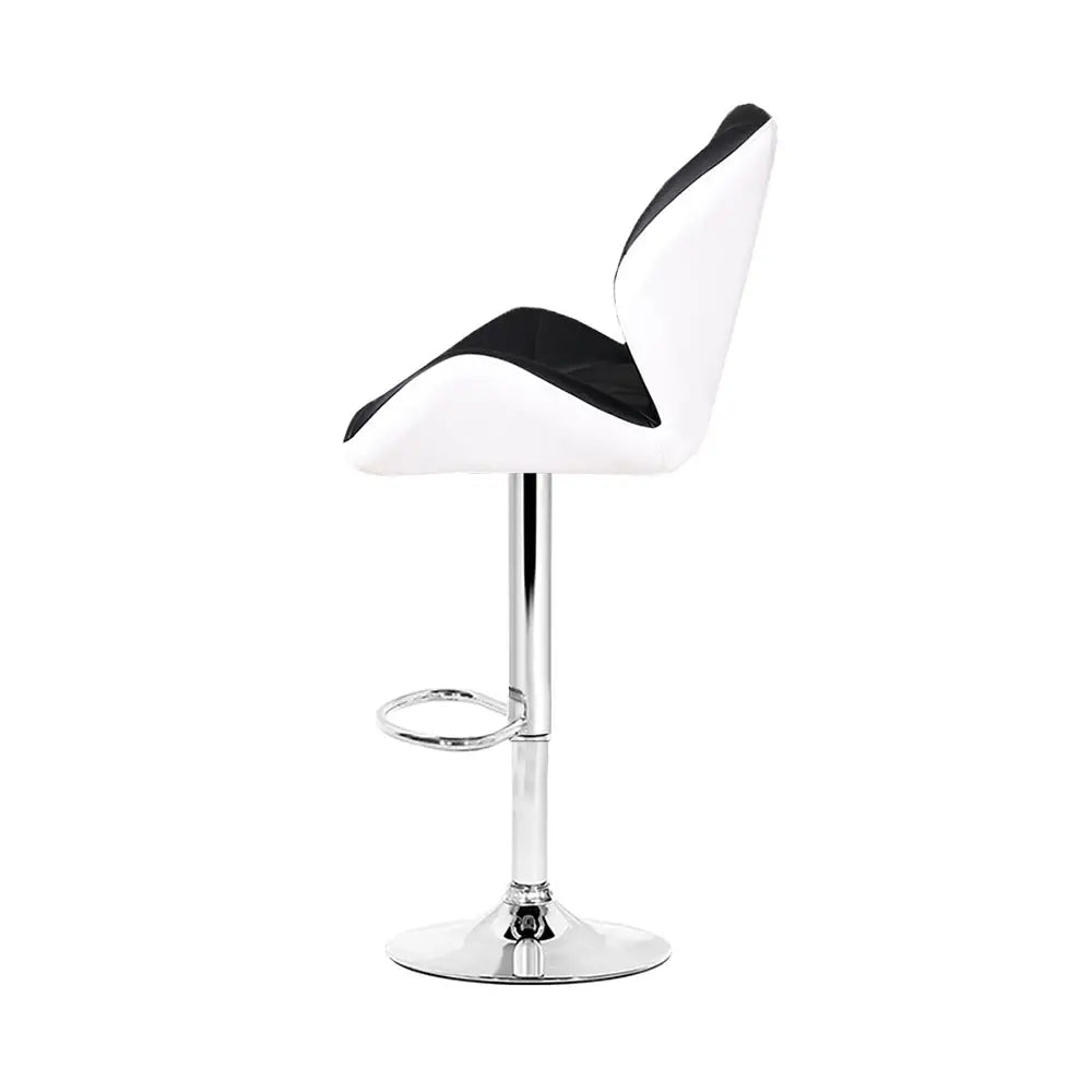 Artiss 2x Bar Stools Gas Lift Padded Leather Black & White - Furniture > Bar Stools & Chairs