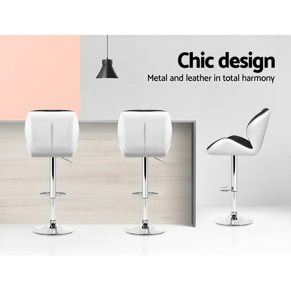 Artiss 2x Bar Stools Gas Lift Padded Leather Black & White - Furniture > Bar Stools & Chairs