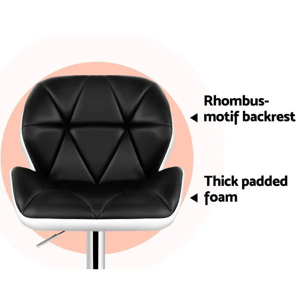 Artiss 2x Bar Stools Gas Lift Padded Leather Black & White - Furniture > Bar Stools & Chairs