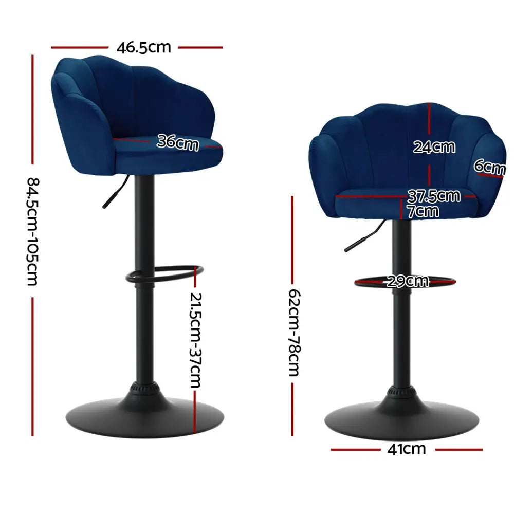 Artiss 2x Bar Stools Gas Lift Velvet Blue - Furniture > Bar Stools & Chairs
