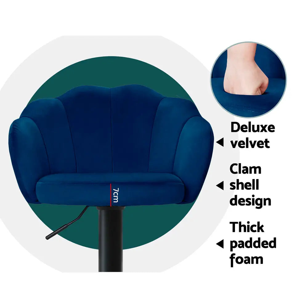 Artiss 2x Bar Stools Gas Lift Velvet Blue - Furniture > Bar Stools & Chairs