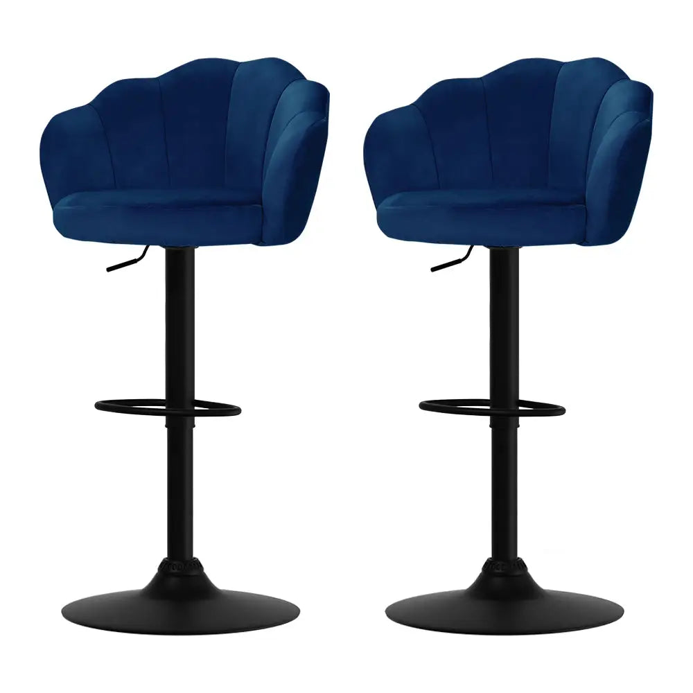 Artiss 2x Bar Stools Gas Lift Velvet Blue - Furniture > Bar Stools & Chairs