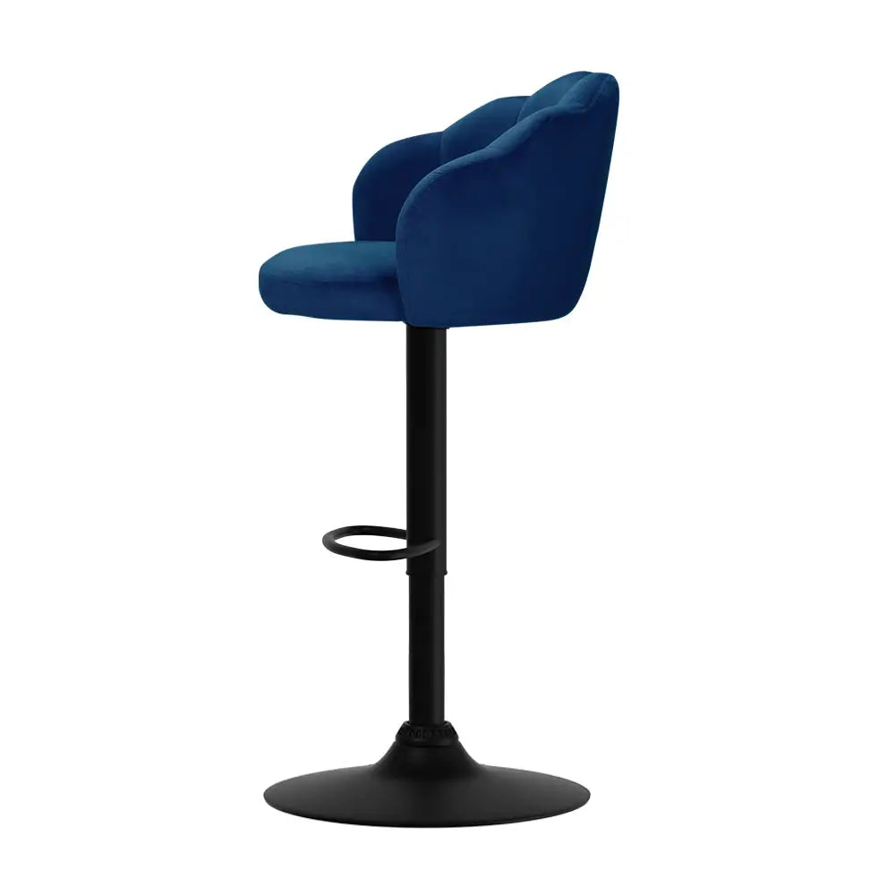Artiss 2x Bar Stools Gas Lift Velvet Blue - Furniture > Bar Stools & Chairs