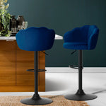 Artiss 2x Bar Stools Gas Lift Velvet Blue - Furniture > Bar Stools & Chairs