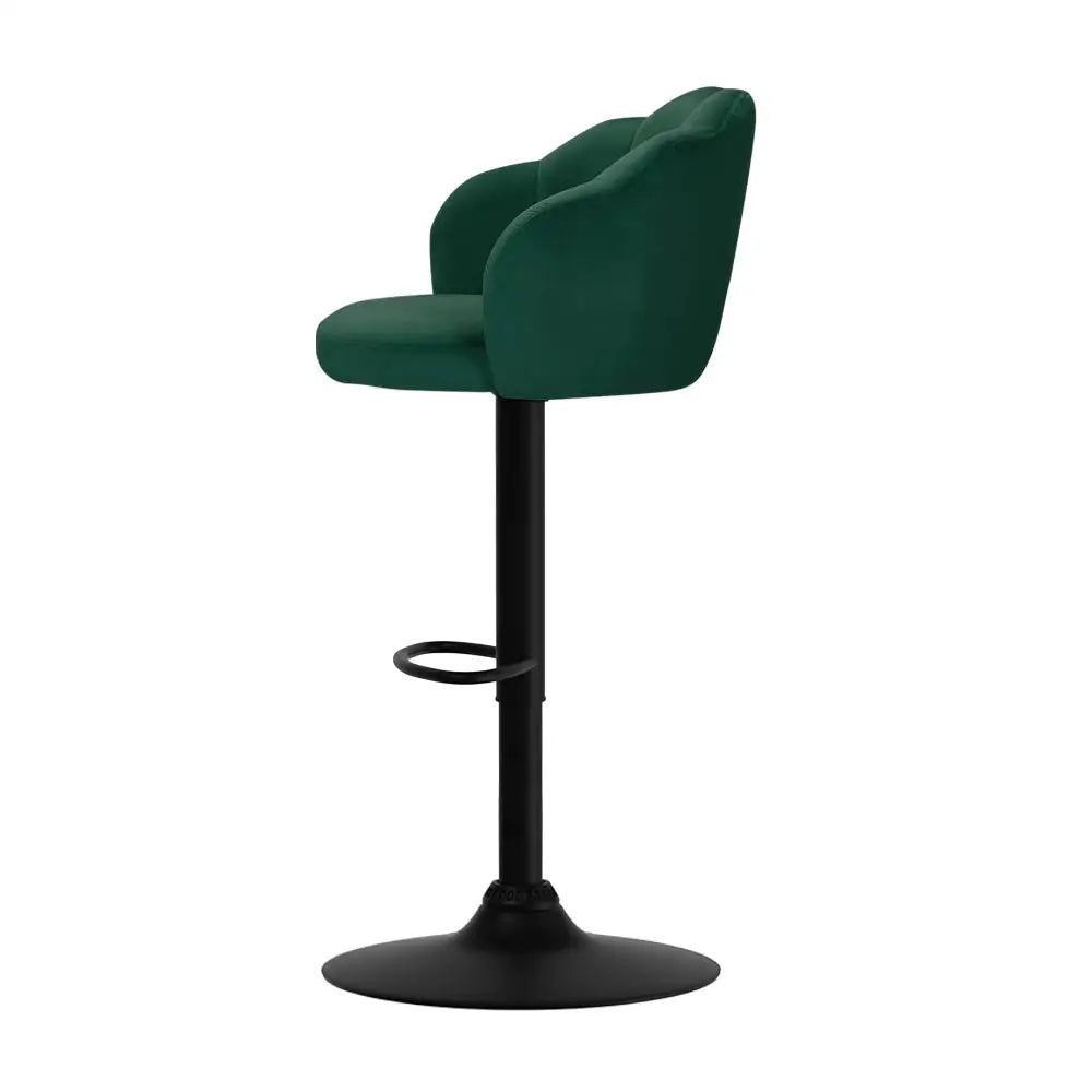 Artiss 2x Bar Stools Gas Lift Velvet Green - Furniture > Bar Stools & Chairs