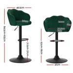 Artiss 2x Bar Stools Gas Lift Velvet Green - Furniture > Bar Stools & Chairs
