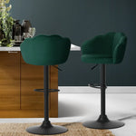 Artiss 2x Bar Stools Gas Lift Velvet Green - Furniture > Bar Stools & Chairs
