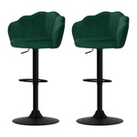 Artiss 2x Bar Stools Gas Lift Velvet Green - Furniture > Bar Stools & Chairs