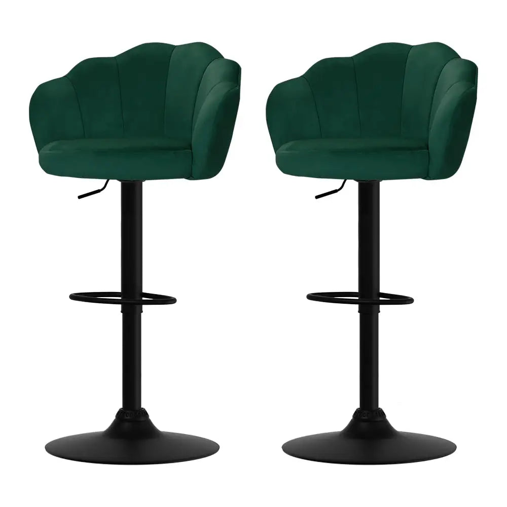 Artiss 2x Bar Stools Gas Lift Velvet Green - Furniture > Bar Stools & Chairs