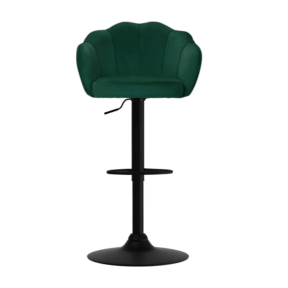 Artiss 2x Bar Stools Gas Lift Velvet Green - Furniture > Bar Stools & Chairs